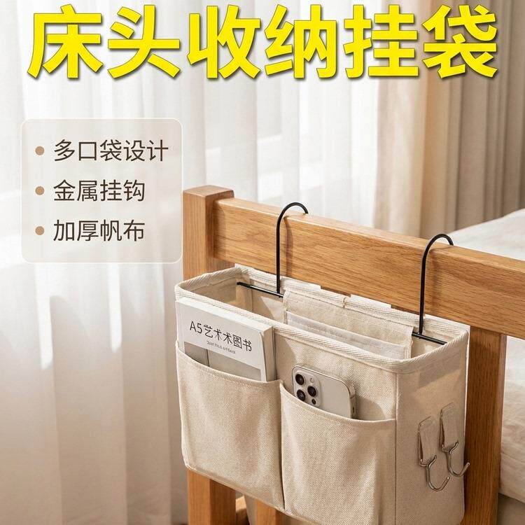 布艺床头收纳袋挂袋学生宿舍上铺挂篮神器杂物整理置物袋寝室床边
