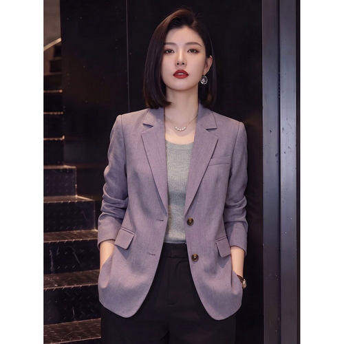 外套舒适高智感通勤紫色西装女2026秋季新款韩版宽松显瘦西1004d