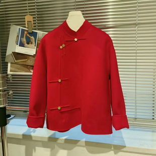新中式国风盘扣双面呢外套女2025秋冬新款设计感洋气红色马甲套装