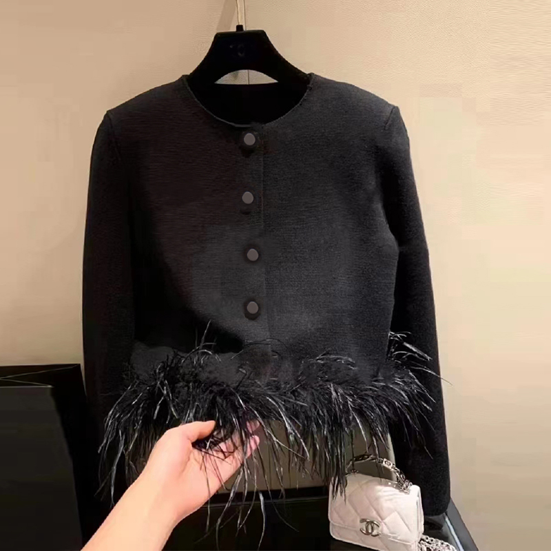 羽毛针织开衫毛衣外套设计感