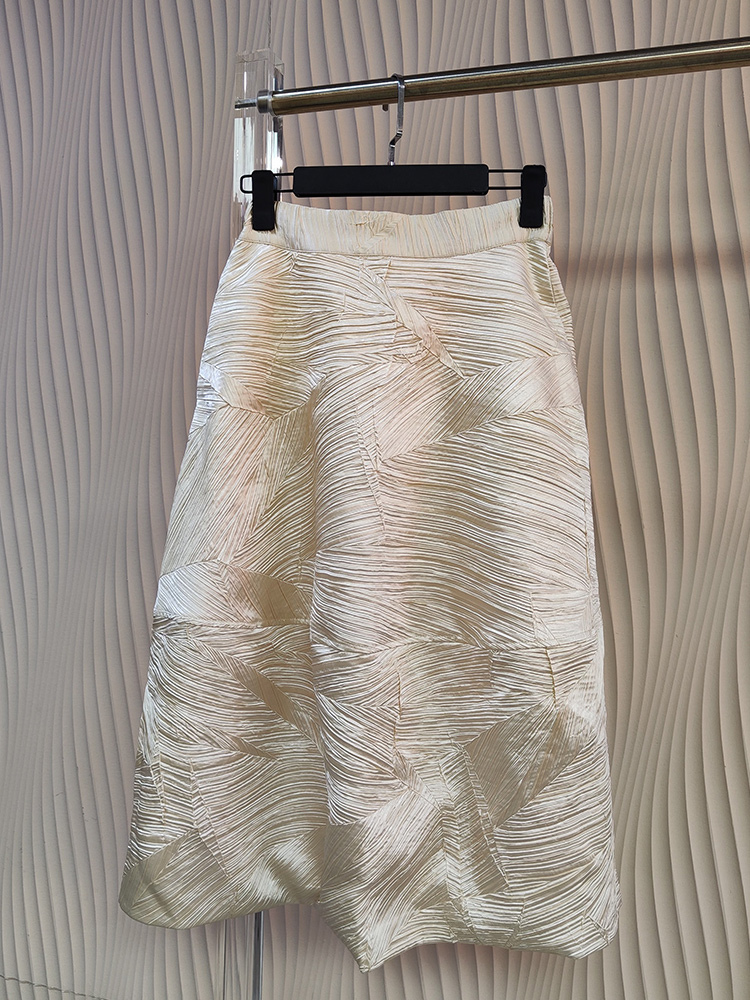 设计感压褶高腰半身裙女夏季