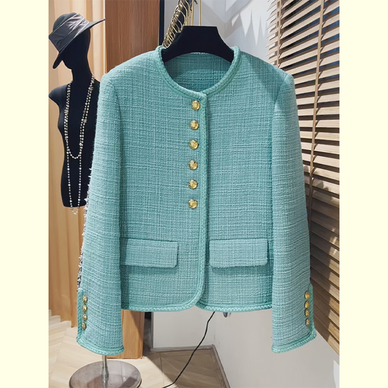 高级感蓝色小香风短外套女