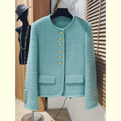 气质名媛轻奢圆领长袖 高级感蓝色小香风短外套女2025秋季 新款 上衣