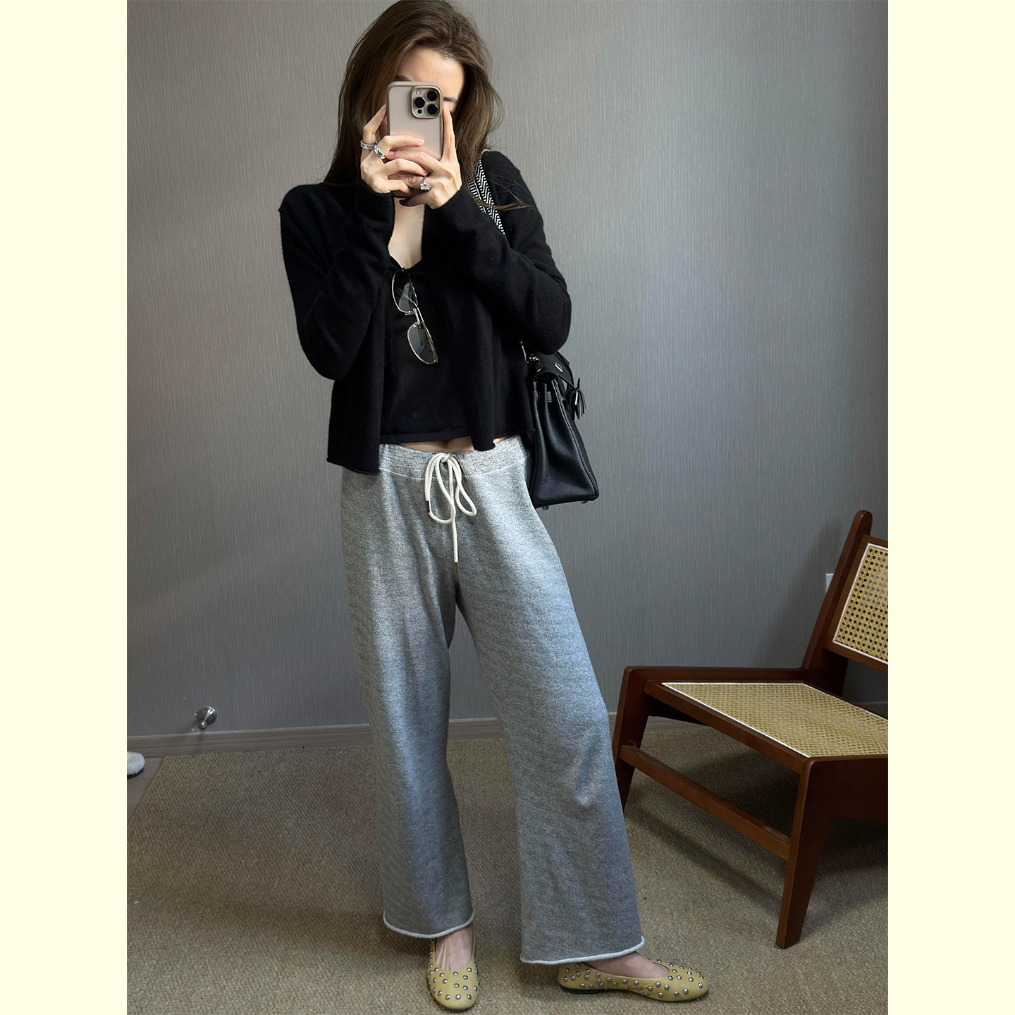 灰色卷边直筒阔腿裤女2026春季新款小个子抽绳系带百搭休闲长裤子,女装/女士精品,卫裤,淘宝优惠券,粉丝福利购,淘宝优惠卷