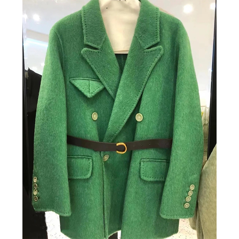 绿色双面呢羊绒大衣秋冬新款