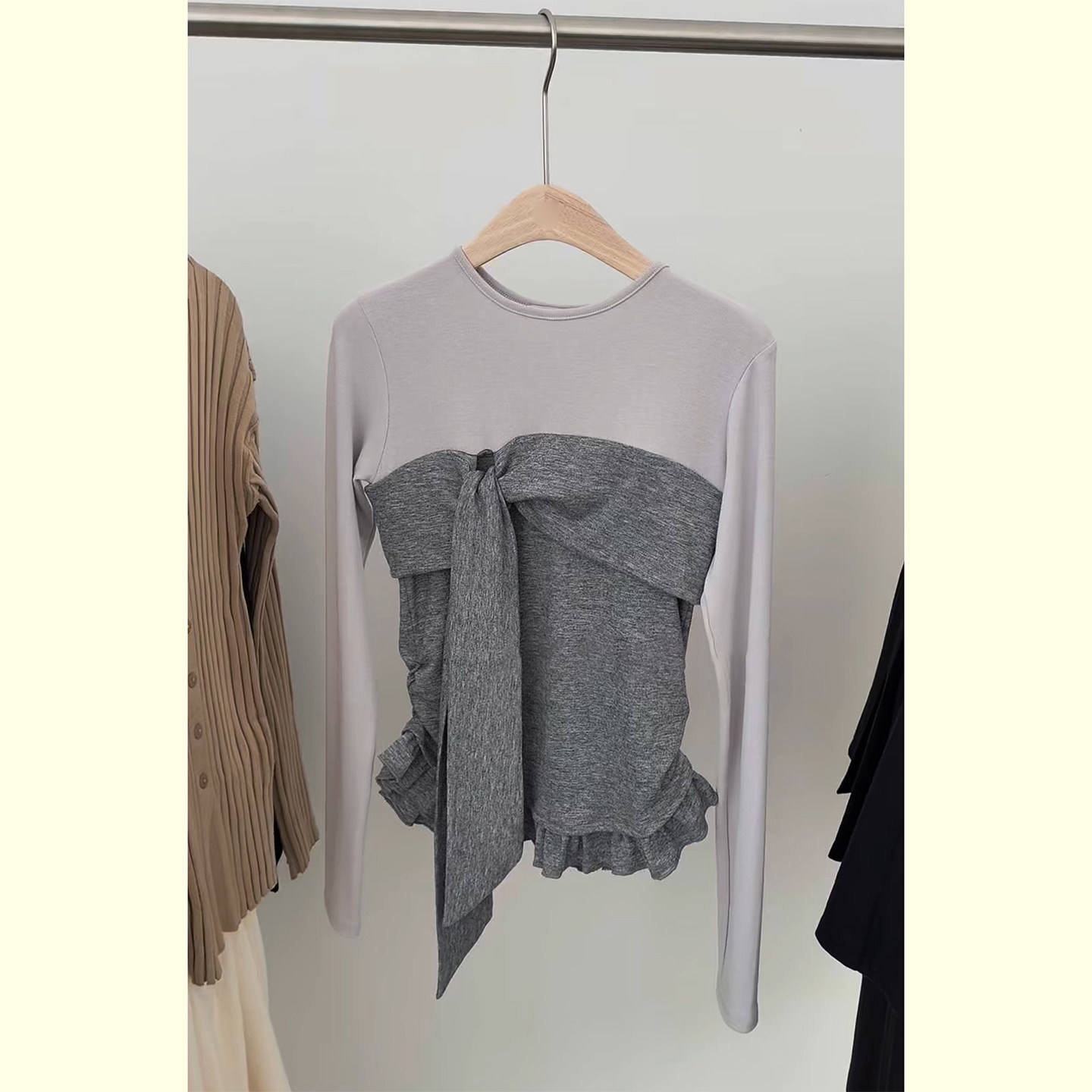 内搭修身蝴蝶结套头衫上衣