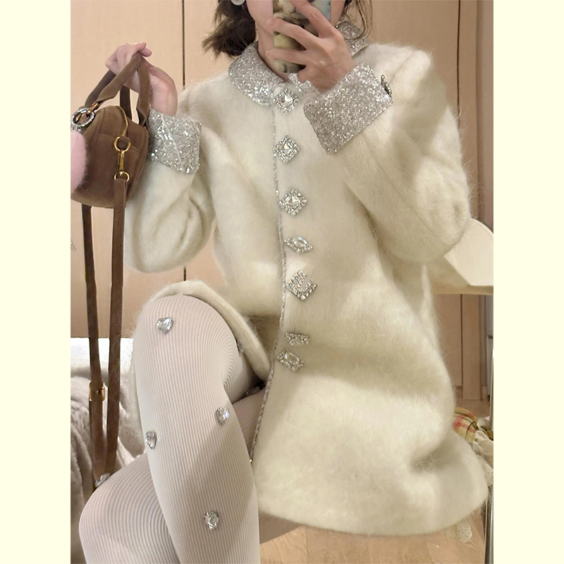 高级感钻扣小香风毛呢外套女秋冬