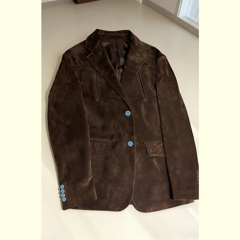 高级感复古绒面西装外套女2025年