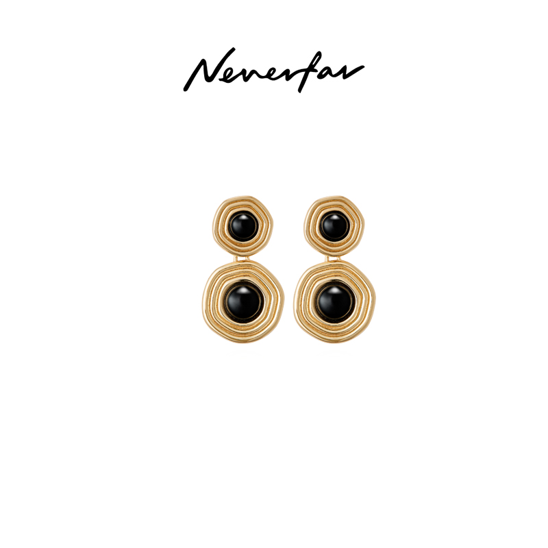 Neverfar黑玛瑙双圆片可拆卸耳环