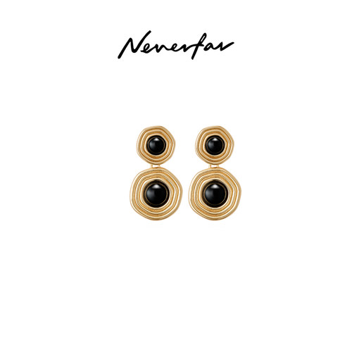 Neverfar黑玛瑙双圆片可拆卸耳环