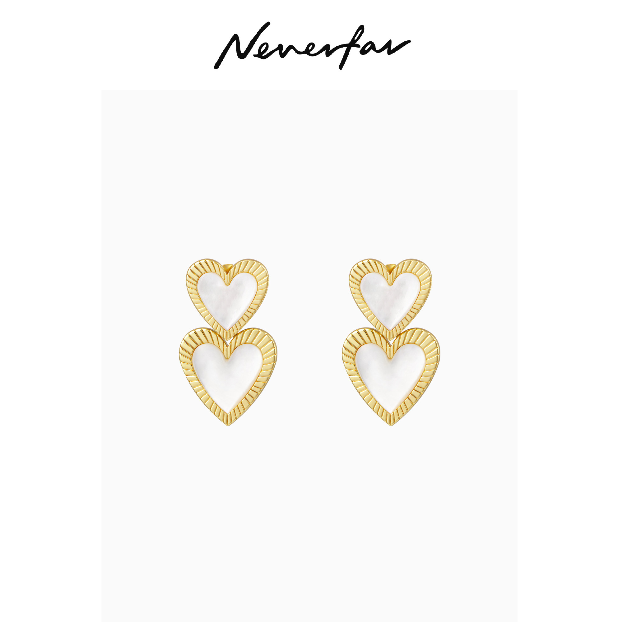 【立享88折】Neverfar双桃心贝母可拆卸耳钉耳环爱心复古,饰品/流行首饰/时尚饰品新,耳环,淘宝优惠券,粉丝福利购,淘宝优惠卷