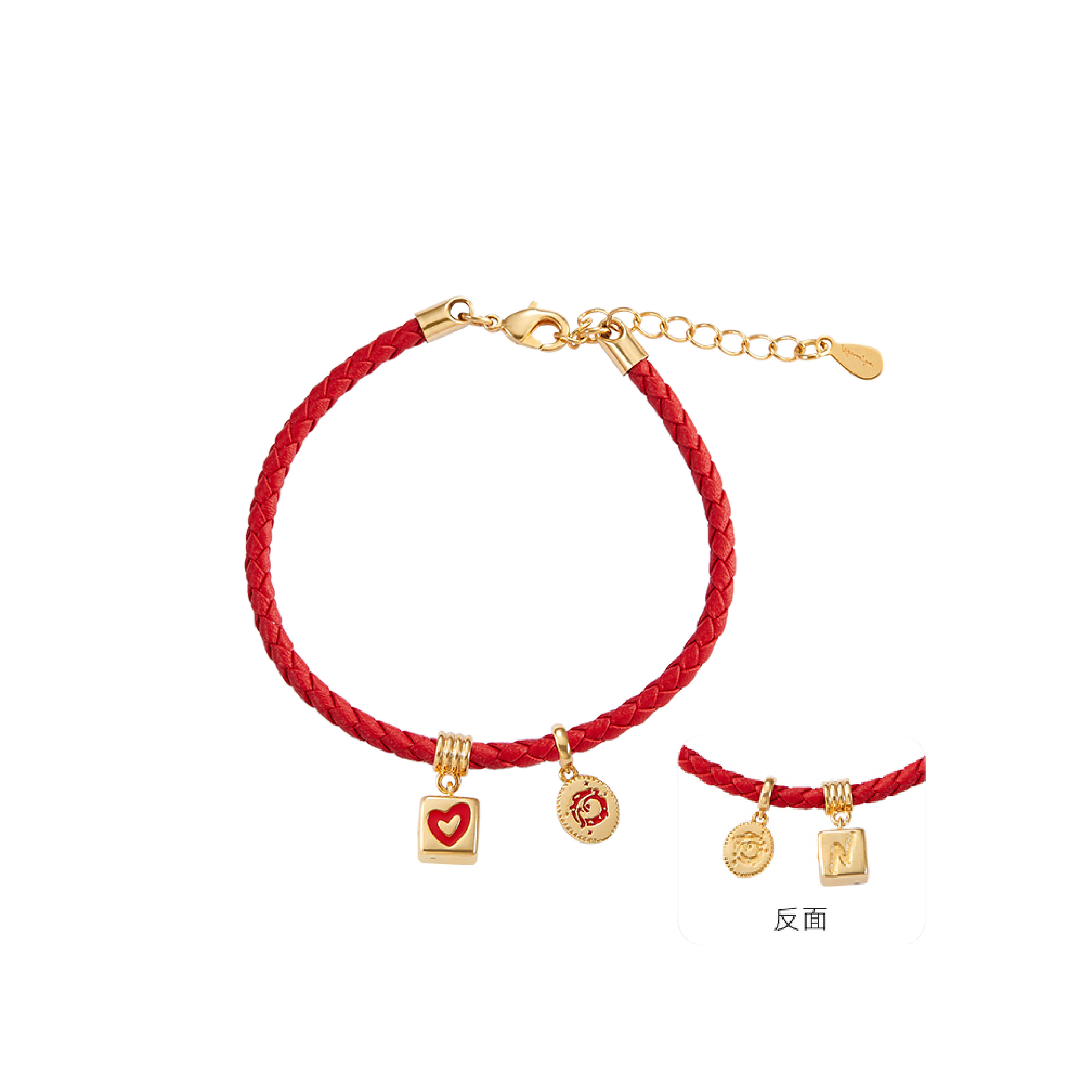 Neverfar龙年红绳手链铜镀18k金