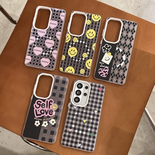 创意磁吸韩风笑脸格子适用三星GalaxyS26Ultra手机壳S24/S25FE可爱少女A05/A17/26全包小众A35/A55/A57保护套