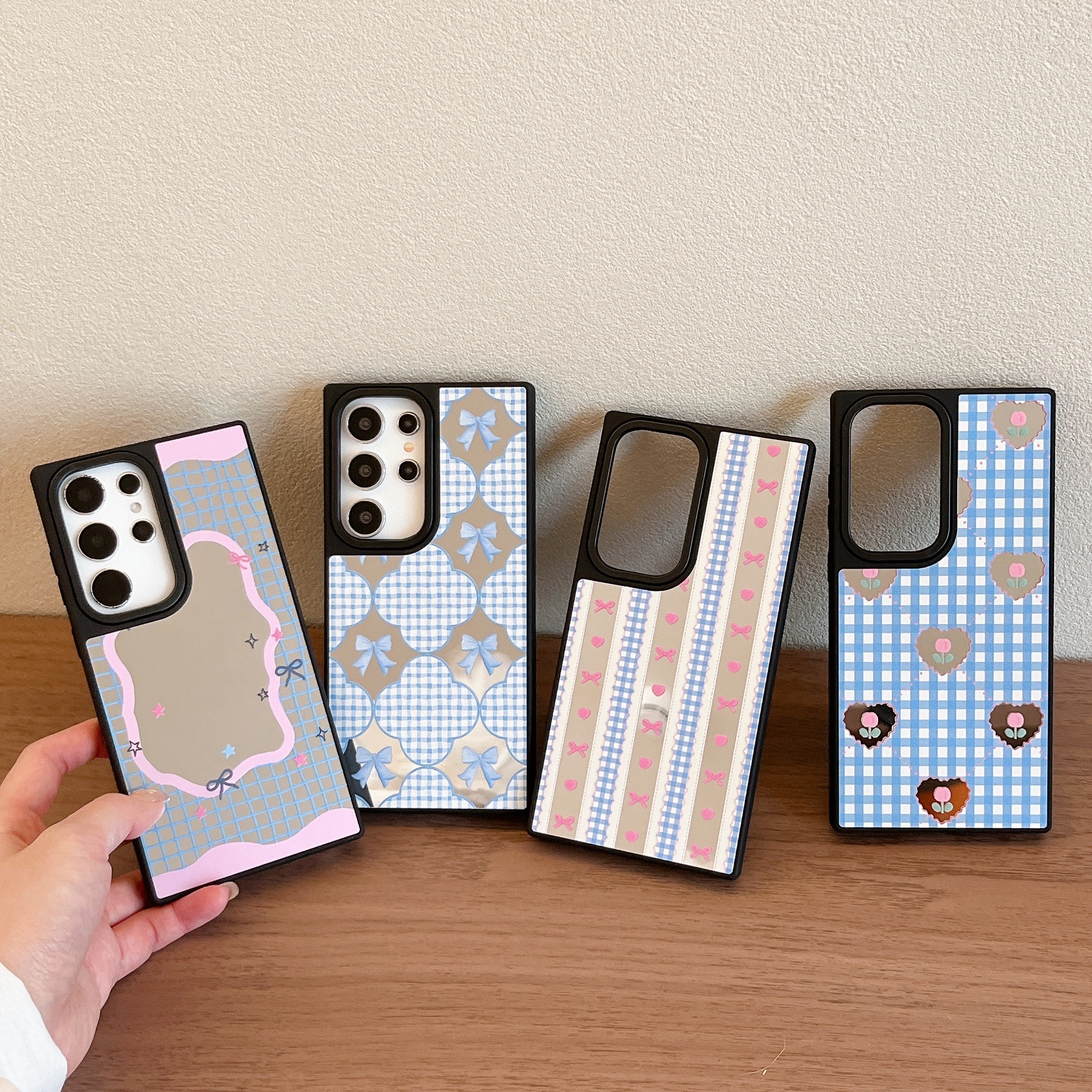 创意磁吸蝴蝶结蓝格纹适用三星GalaxyS25Ultra手机壳S25+/S24Ultra可爱少女心S23plus全包防摔S23Ultra保护套