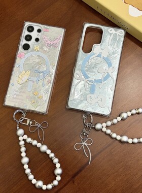 创意磁吸白色蝴蝶结适用三星GalaxyS25Ultra手机壳S24PLUS可爱少女心全包S23+/S23FE/S23Ultra防摔S22保护套