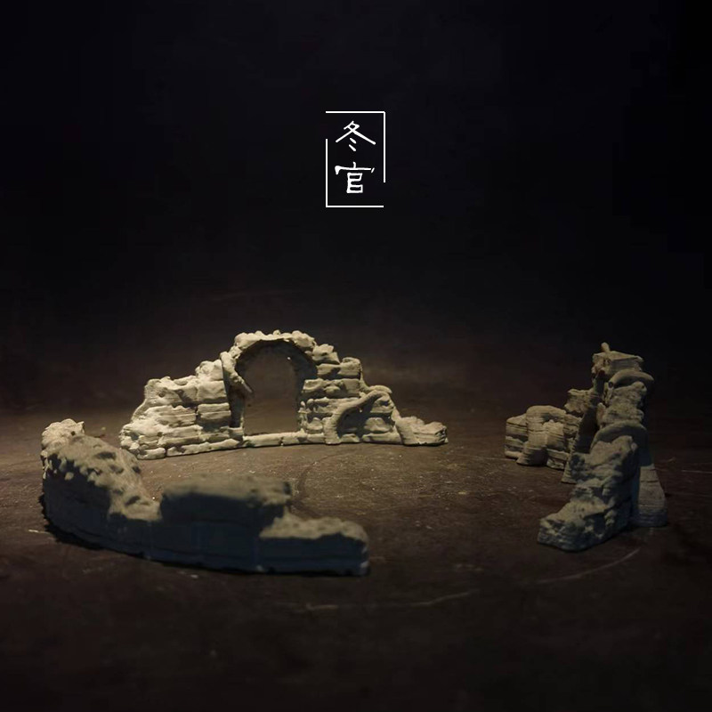 冬官手作 水泥树脂鱼缸造景装饰品摆件砖墙残墙废墟海缸苔藓缸