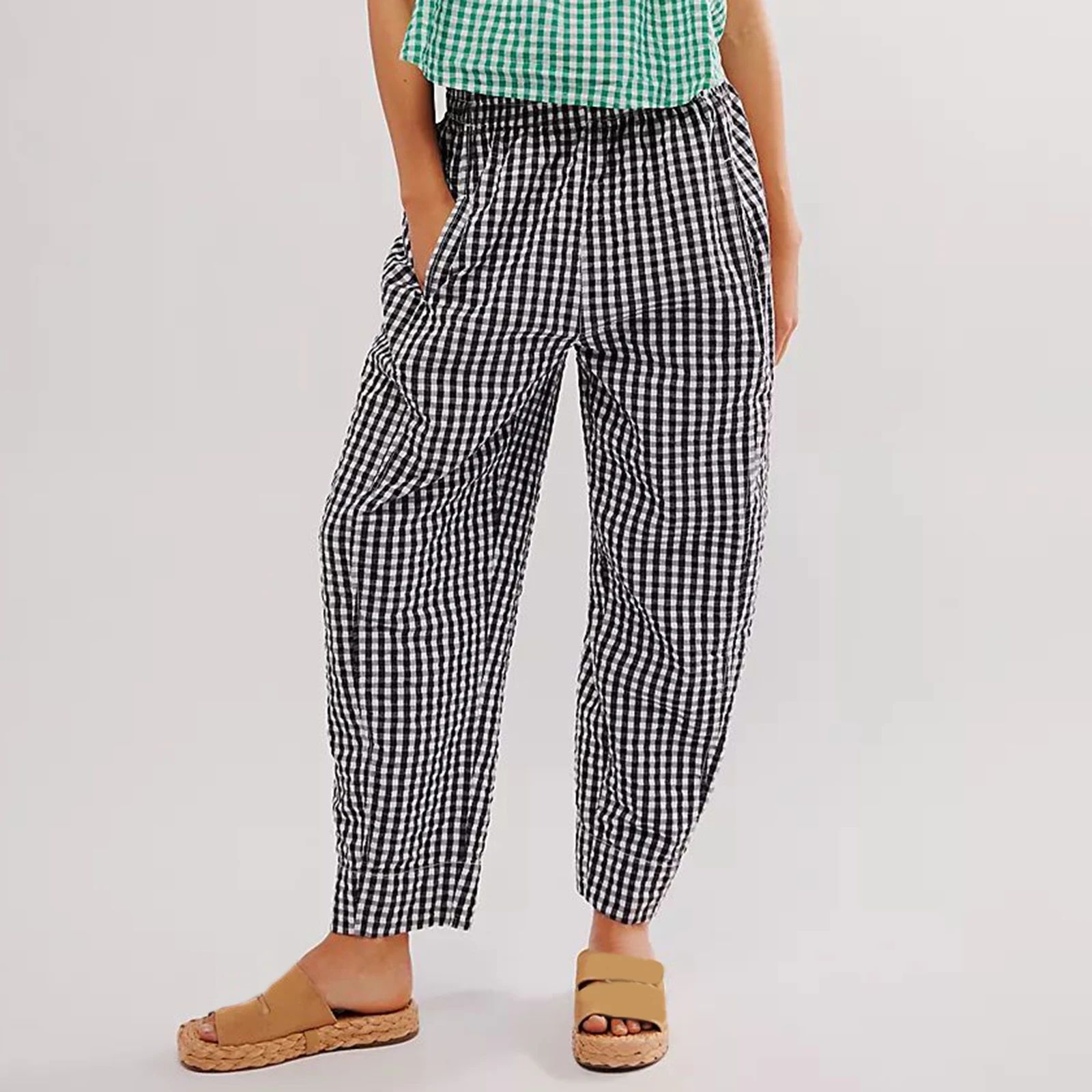 Checkered wide leg casual pants for women 女士格子阔腿休闲裤