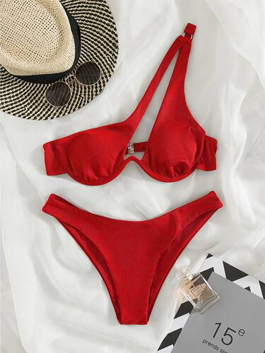 Single Shoulder Soft Wrap Steel Support Swimsuit单肩钢托泳衣