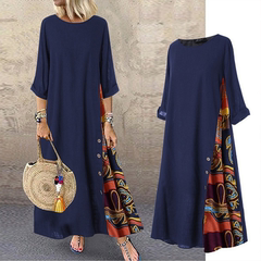 Side Buttons Dresses Loose Casual Long Dress Plus Size连衣裙