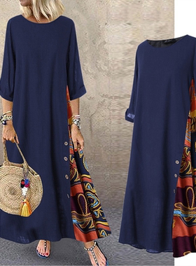 Side Buttons Dresses Loose Casual Long Dress Plus Size连衣裙