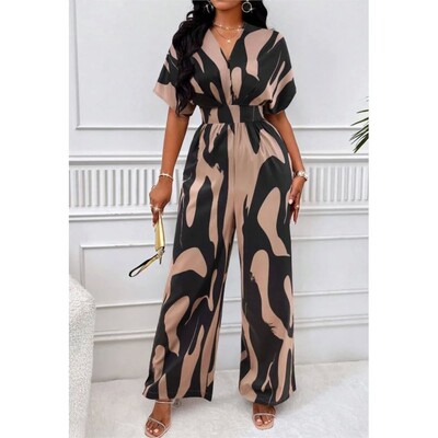 Short sleeved printed women's jumpsuit新款短袖印花收腰连体裤