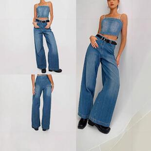 loose belt mid waist 女 Solid pants纯色腰带宽松中腰长裤 color