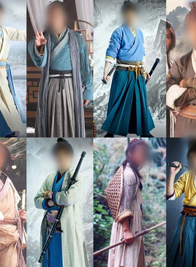 宋朝武侠汉服同款笑傲江湖令狐冲影视古装侠客装大侠棉麻演出服装
