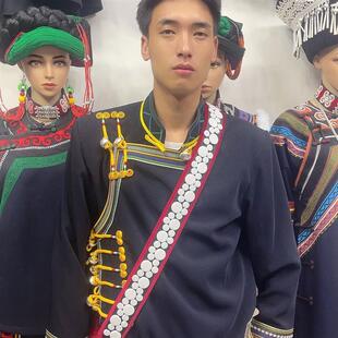 大凉山彝族衣服阿都服装大扣扣套装男装外套男士套装少数民族男士