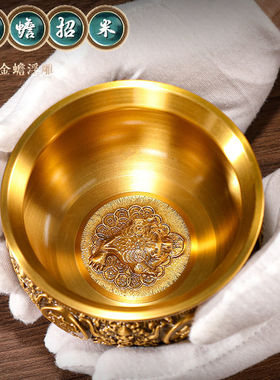 纯铜狮首聚宝盆客厅摆件高