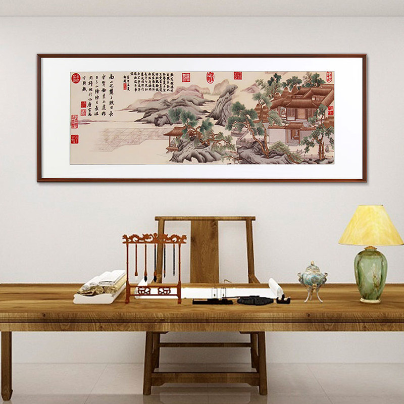 刺绣装饰画山水画客厅挂画新中式沙发背景墙壁画书房画唐伯虎字画