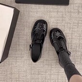 女英伦风2025新款 单鞋 miu系学院夏季 小皮鞋 镂空粗跟乐福鞋