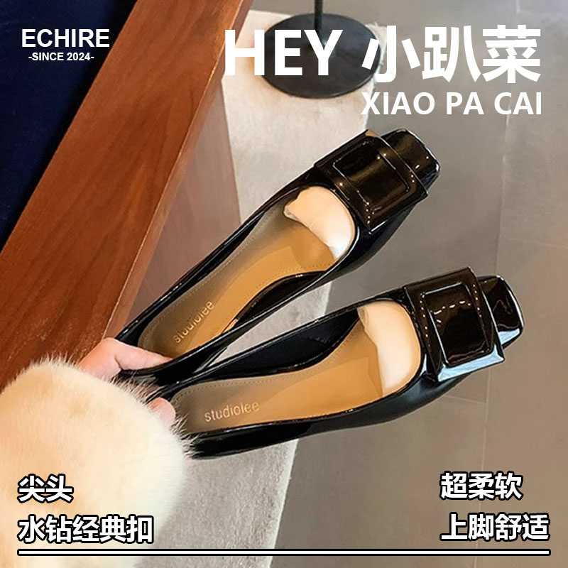 经典方扣小方头浅口粗跟通勤单鞋图片