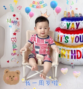 高档儿童生日蛋糕孩数字气球拍照道具户外装 饰场景布置一派对周岁