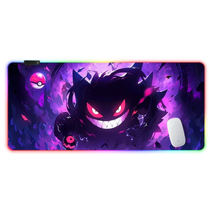 RGB发光鼠标垫超大号宝可梦耿鬼电竞游戏键盘垫动漫桌垫氛围灯条