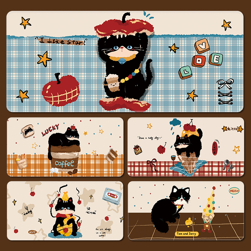 美拉德小黑猫鼠标垫办公学习桌垫