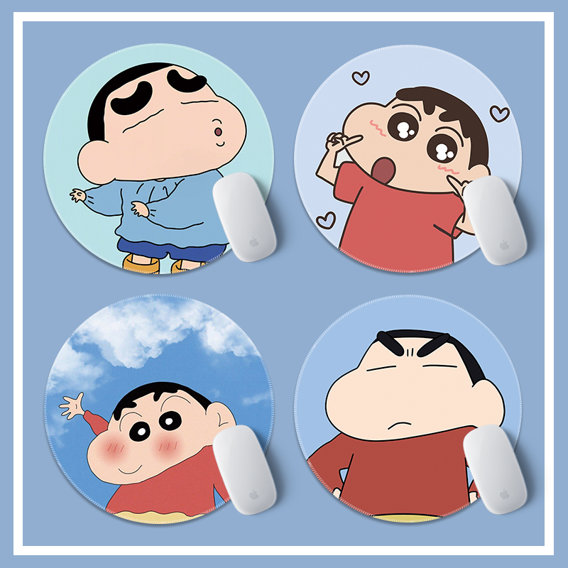 可爱蜡笔小新鼠标垫小号圆形锁边动漫卡通家用办公桌垫便携可水洗