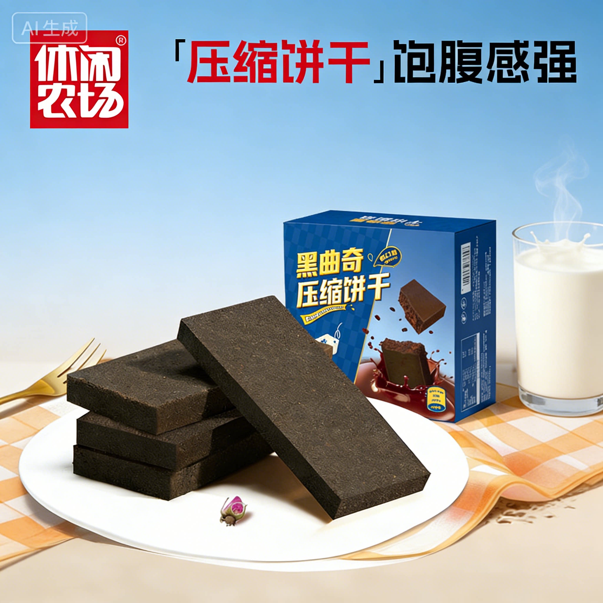 休闲农场压缩饼干正品黑曲奇味营养代餐饱腹学生抗饿解馋早餐零食
