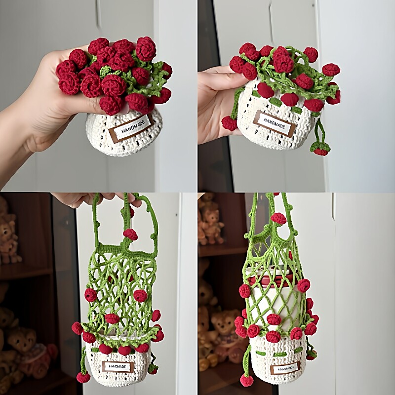 钩织网兜玫瑰花束杯套材料包图片