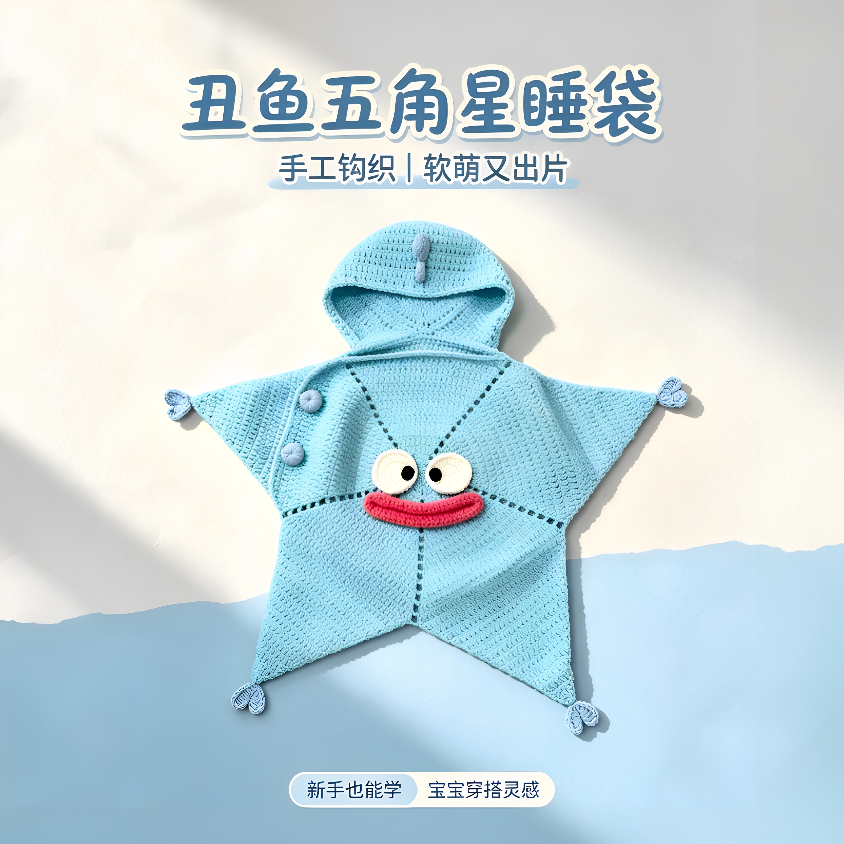 【送教程】呆萌丑鱼五角星睡袋钩织diy毛线材料包婴儿外出连体衣图片