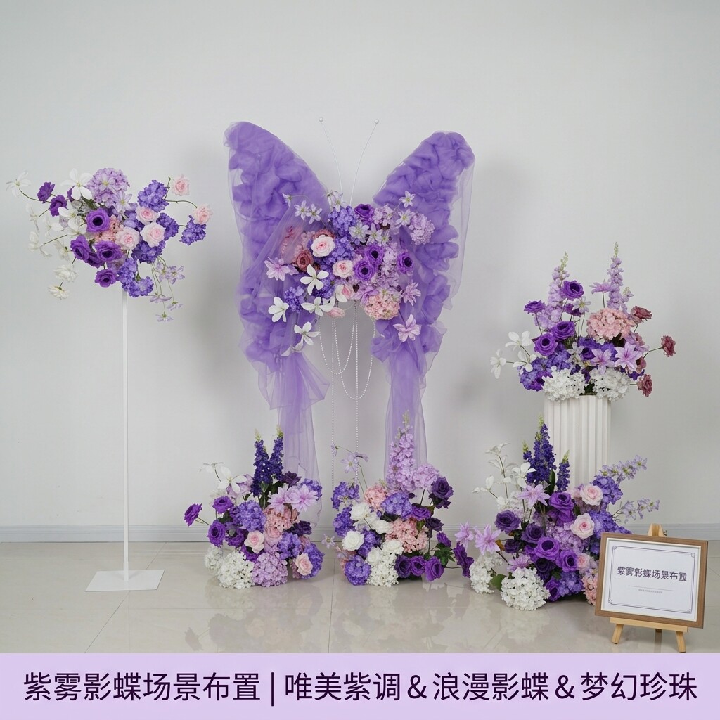 仿真纱蝴蝶婚礼T台背景布置