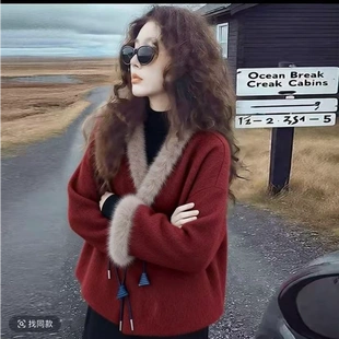 甜柚2026新款红色毛领呢大衣女秋冬季小个子高级感短款毛呢外套