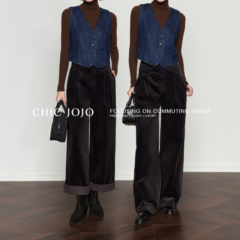 CHICJOJO夜莺灰复古灯芯绒休闲裤