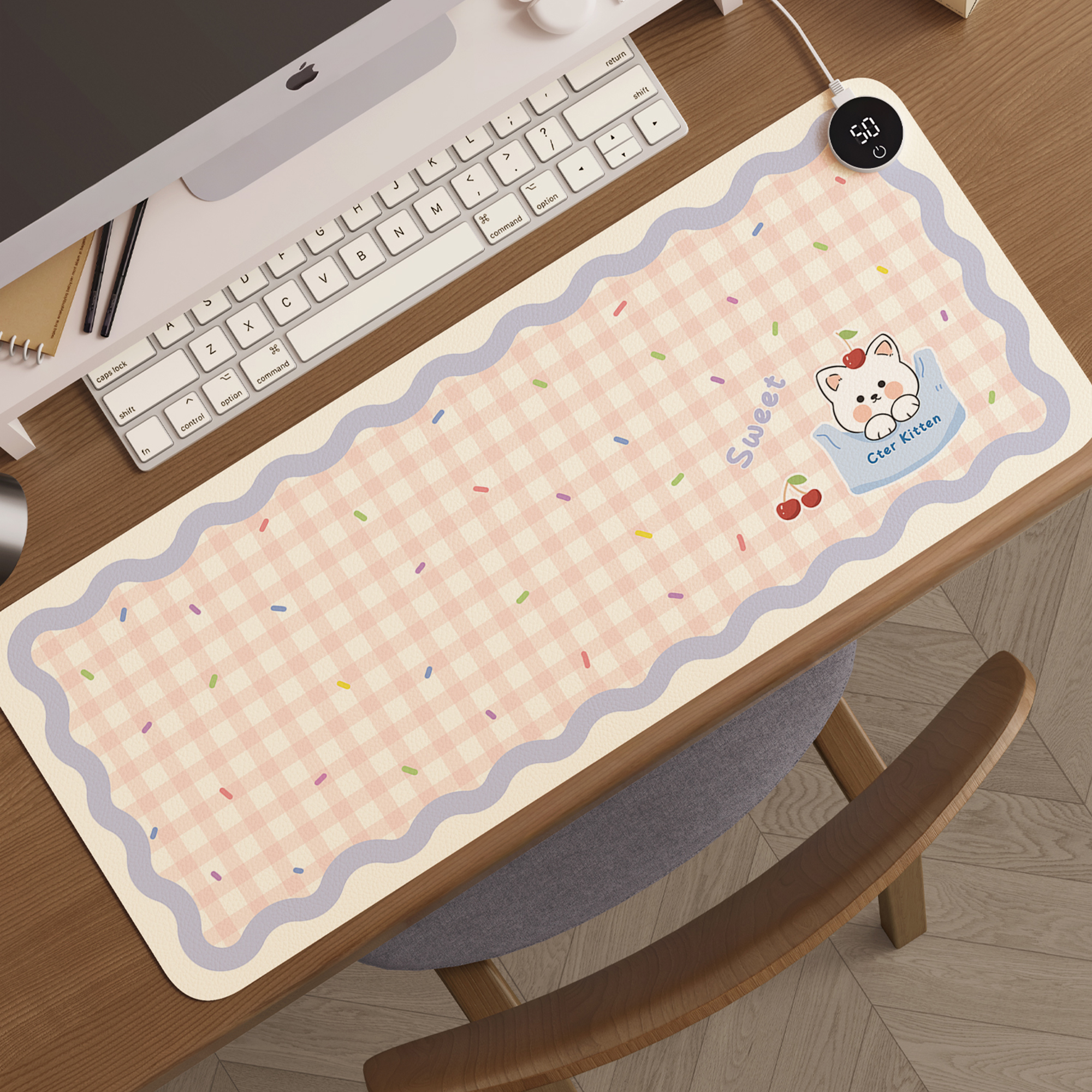 奶油风加热鼠标垫办公室超大发热暖桌垫冬天宿舍学生写字暖手垫子