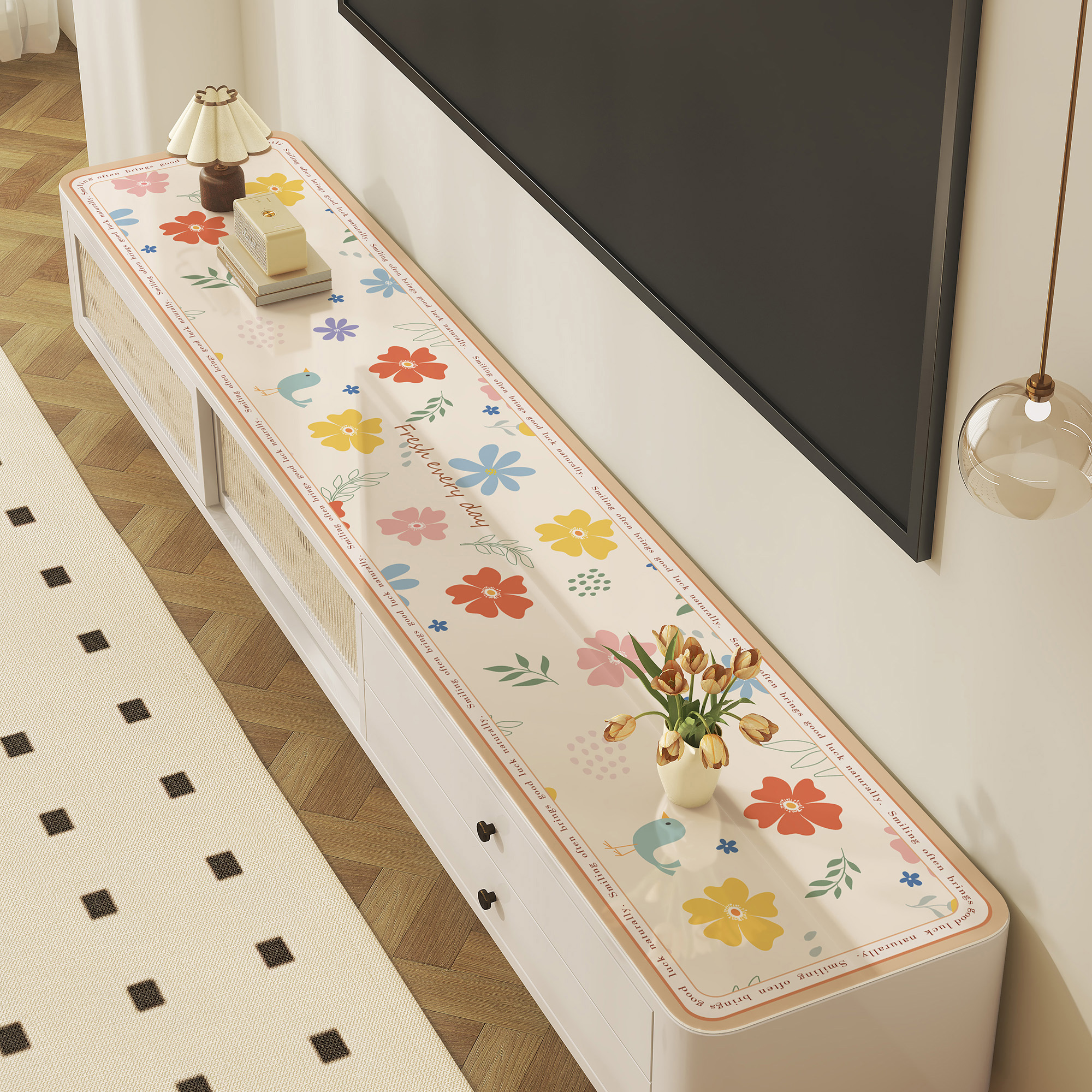 软玻璃电视柜台面保护垫餐边柜桌垫轻奢高级感长条桌布pvc防脏垫