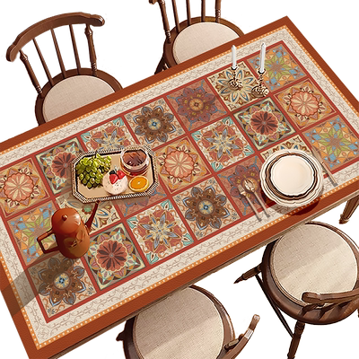 复古美式高级感餐桌垫防水防油防烫免洗桌布PVC皮革桌面保护垫子