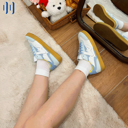 顽刻官方白蓝拼色翻毛皮生胶底W系列男女国潮德训滑板鞋