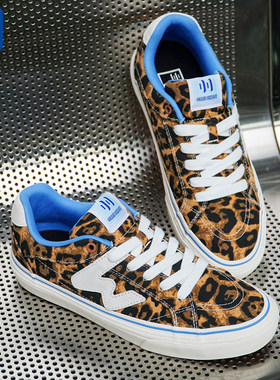 顽刻官方豹纹印花春季校园风W系列帆布拼接低帮男女国潮滑板鞋