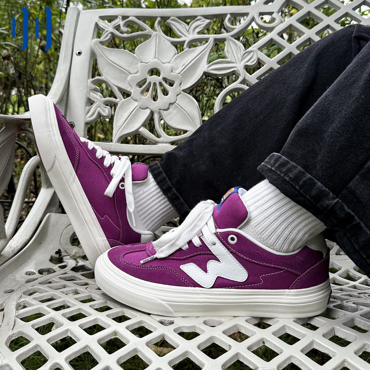 顽刻官方紫色翻毛皮帆布拼接W系列休闲男女国潮德训滑板鞋