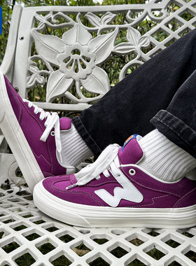 顽刻官方紫色翻毛皮帆布拼接W系列休闲男女国潮德训滑板鞋