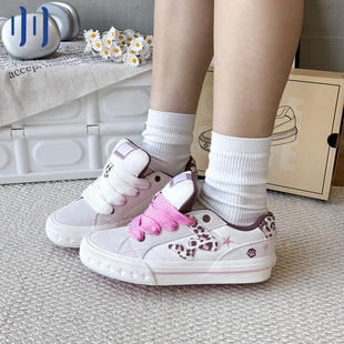 顽刻Bagel系列白粉豹纹贝果鞋冬季BAKE低帮男女W软底面包鞋板鞋